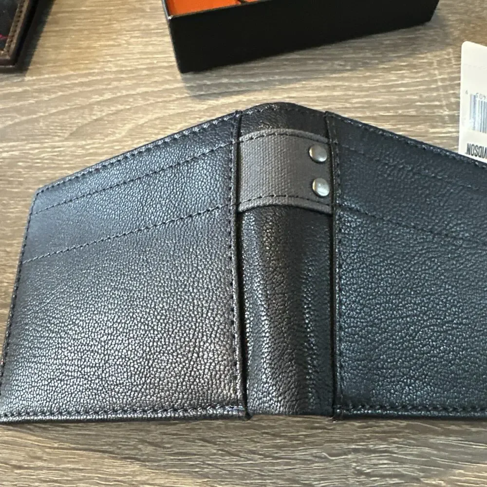 Harley-Davidson Men's Genuine Leather With Calvary Canvas Trim Billfold Blue